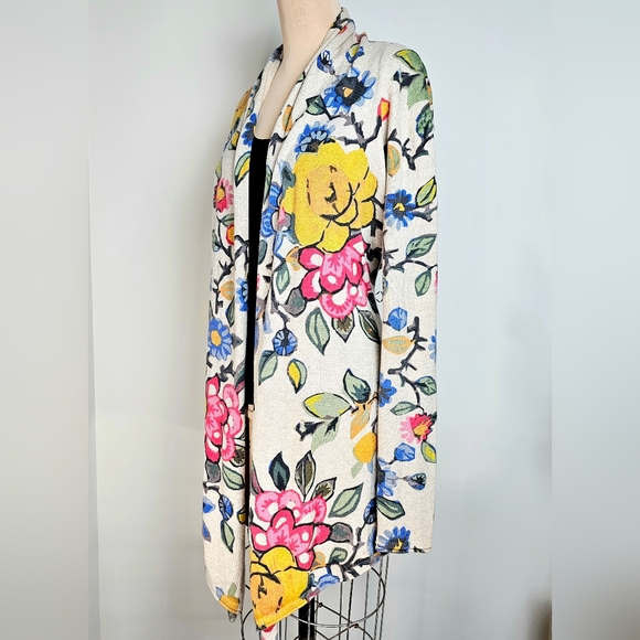 Tabitha Floral Open Front Cardigan XL Wool Blend Draped Wrap - Picture 3 of 11